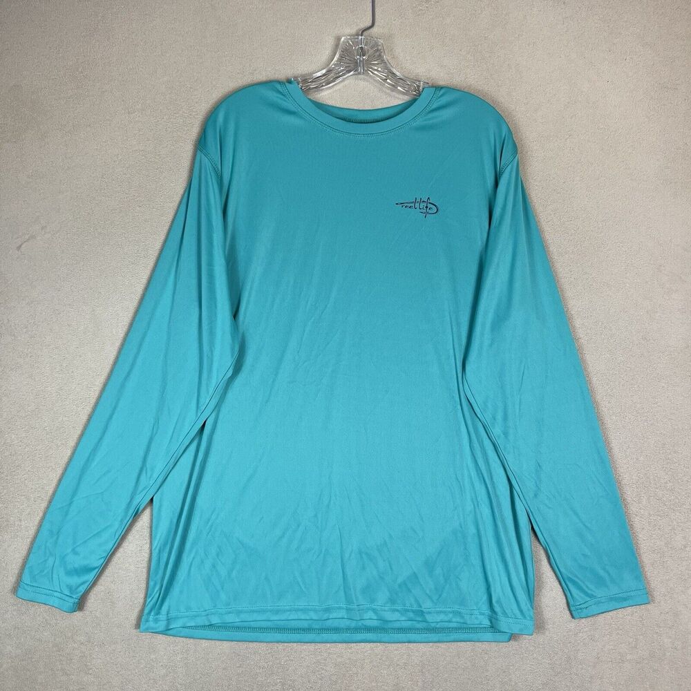 Reel Life Shirt Mens Extra Large Teal Long Sleeve Fishing Adventure Fisherman
